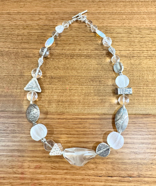 Natural Quartz Crystal Hand Made Silver Necklace