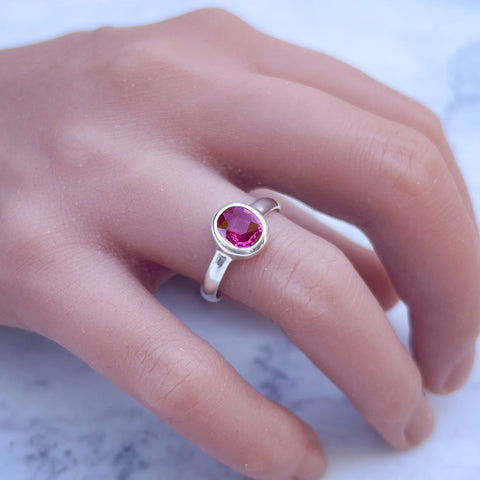 Fine Silver Oval Pink Tourmaline Ring