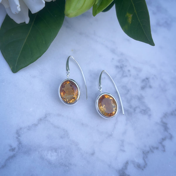 Citrine Oval Drop Earrings