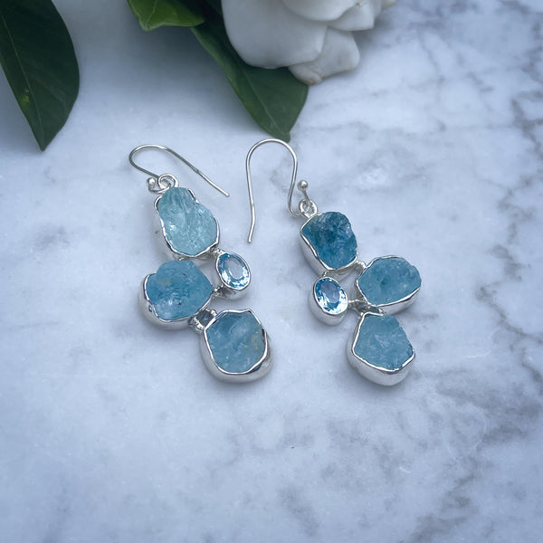 Aquamarine Mix Silver Drop Earrings