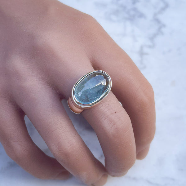 Aquamarine Oval Cabochon Ring