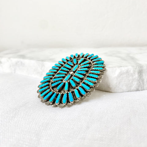 Zuni Squash Blossom Turquoise Brooch