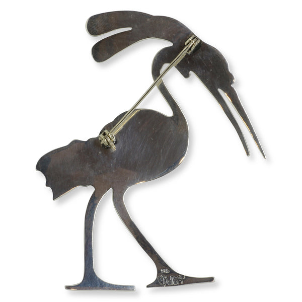 Aztec Silver Stork Brooch - Fred Davis