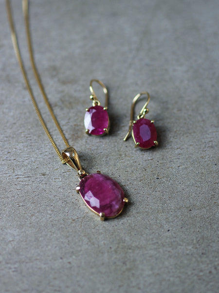 9ct Gold Ruby Drop Earrings