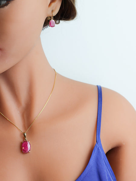 9ct Gold Ruby Drop Earrings