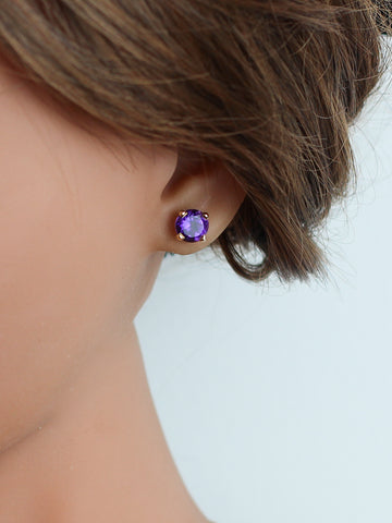 Small 9ct Gold Faceted Amethyst Studs