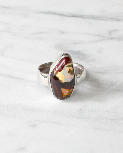 Silver Boulder Opal Ring