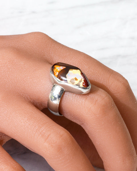 Silver Boulder Opal Ring