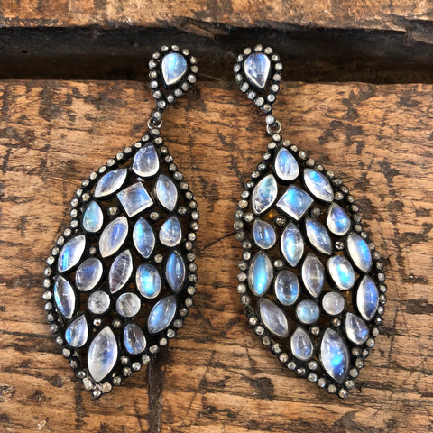 Moonstone and Diamond Earrings