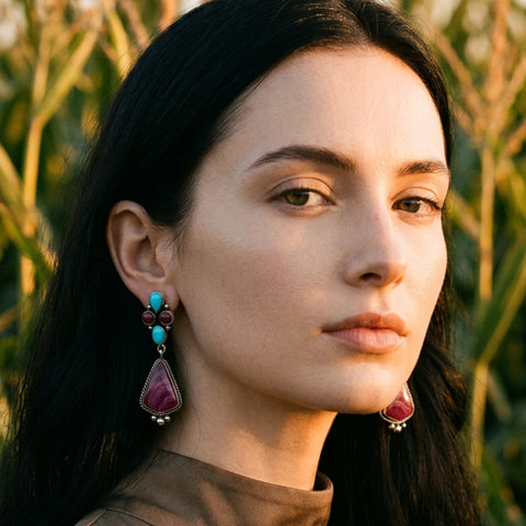 Purple Spiny Oyster and Turquoise Earrings