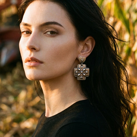 Navajo Silver Cross Earrings
