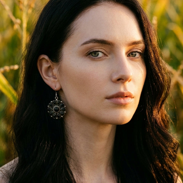 Zuni Jet Blossom Earrings
