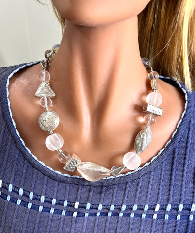 Natural Quartz Crystal Hand Made Silver Necklace