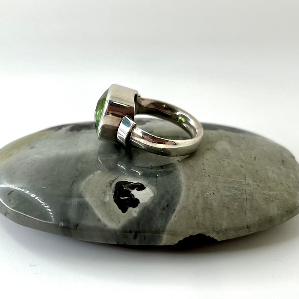 Chequerboard Cut Peridot Silver Ring