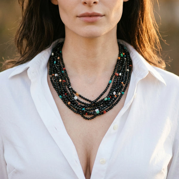 Multi Strand Acoma Jet Necklace