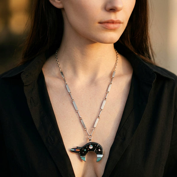 Galaxy Bear Navajo Inlay Necklace