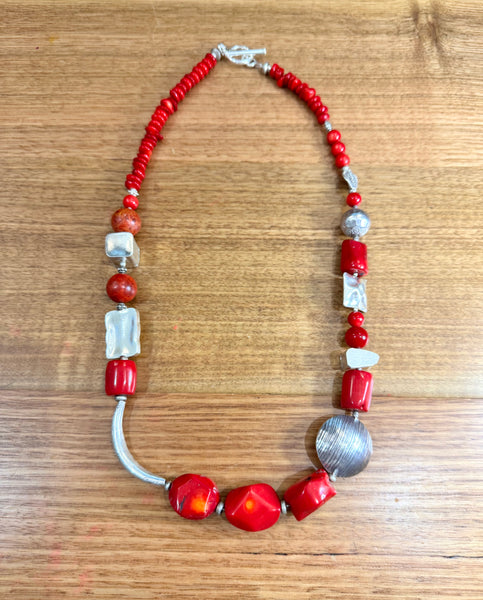 Natural Coral Hand Made Silver Necklace