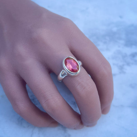 Silver Oval Pink Tourmaline Ring