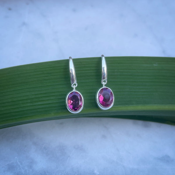 Pink Tourmaline Oval Drop Earrings