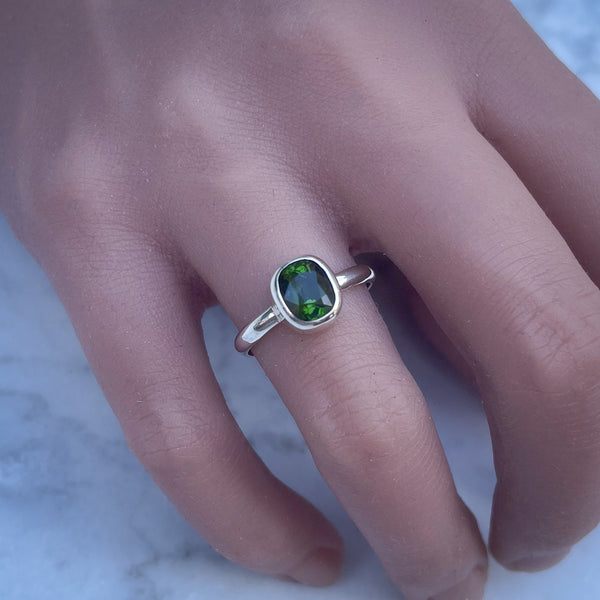 Fine Silver Oval Green Tourmaline Ring