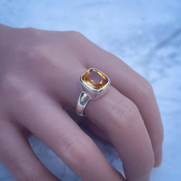 Citrine Cushion Cut Ring