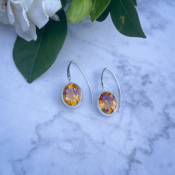 Citrine Oval Drop Earrings