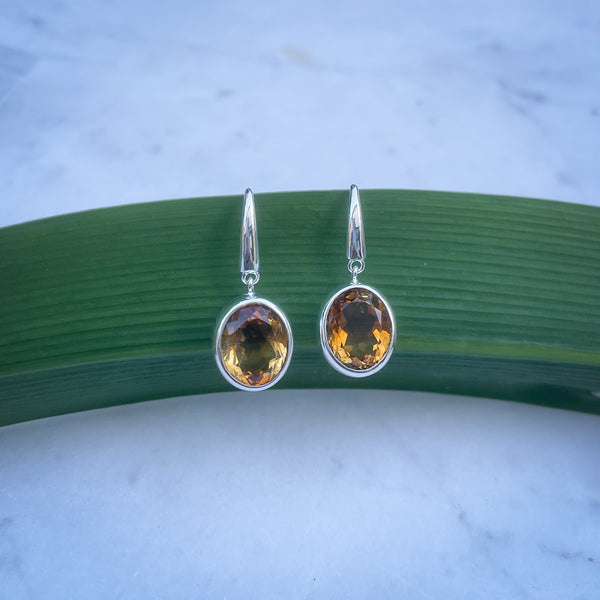 Citrine Oval Drop Earrings