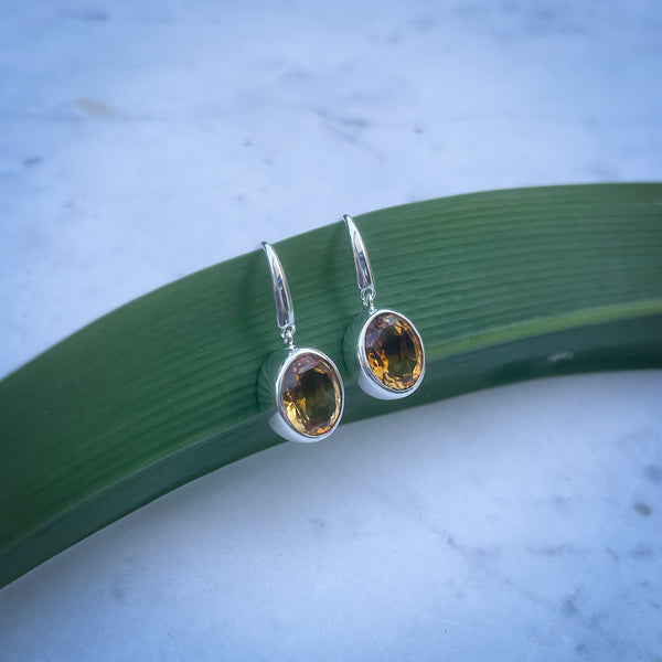 Citrine Oval Drop Earrings