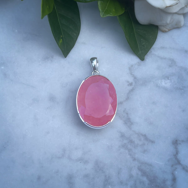 Silver Oval Rose Quartz Pendant