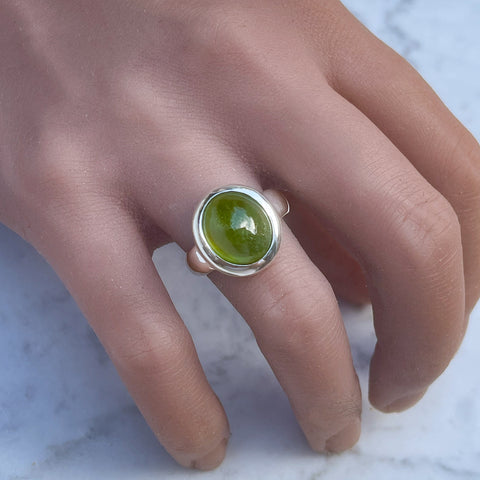 Peridot Cabochon Silver Ring