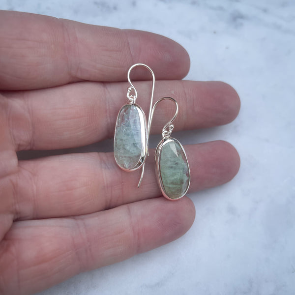 Chequerboard Cut Aquamarine Silver Drop Earrings