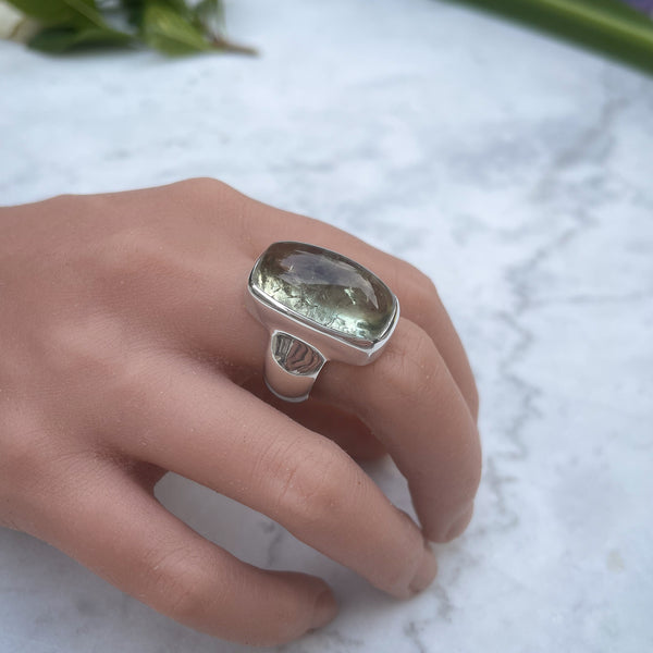 Prasiolite Large Cabochon Silver Ring