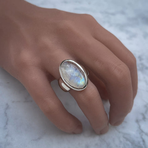 Blue Moonstone Cabochon Oval Ring