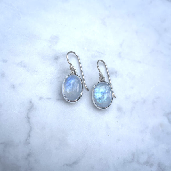 Blue Moonstone Oval Drop Earrings
