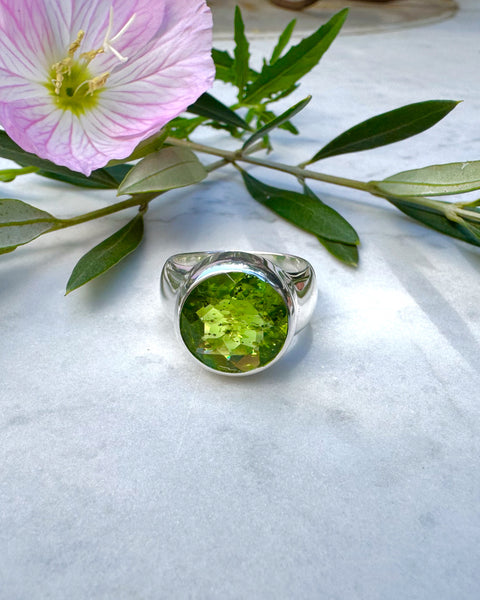 Large Peridot Round Ring