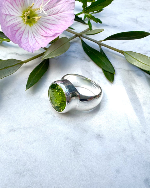 Large Peridot Round Ring