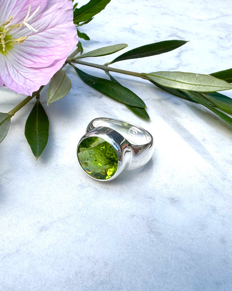 Large Peridot Round Ring