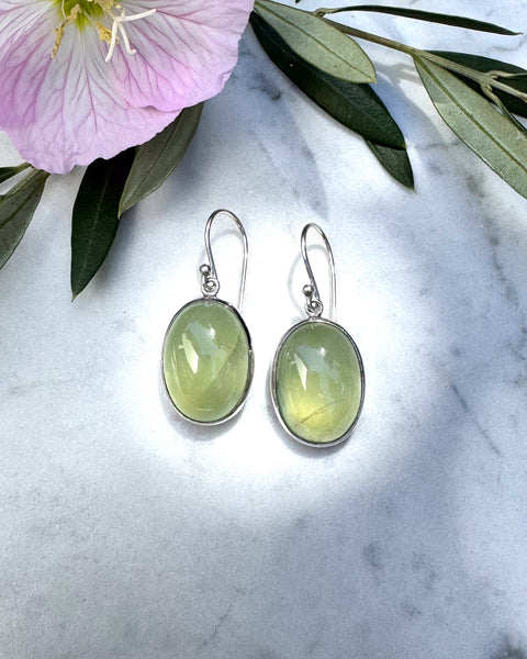 Cabochon Prehnite Silver Earrings