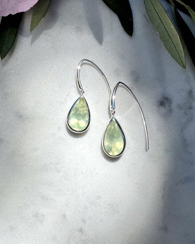 Teardrop Prehnite Silver Earrings