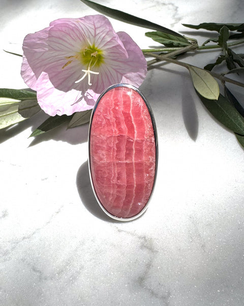 Large Oval Rhodochrosite Ring