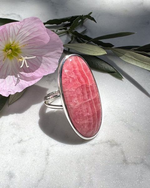 Large Oval Rhodochrosite Ring