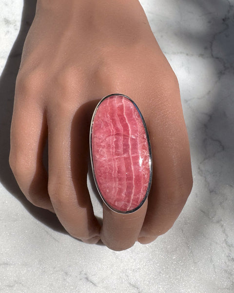 Large Oval Rhodochrosite Ring