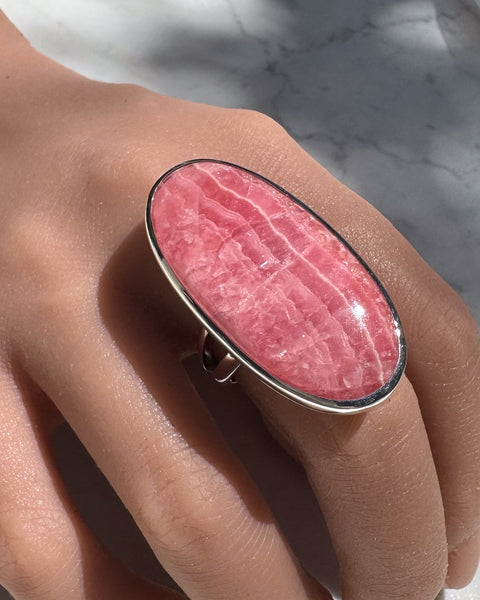 Large Oval Rhodochrosite Ring