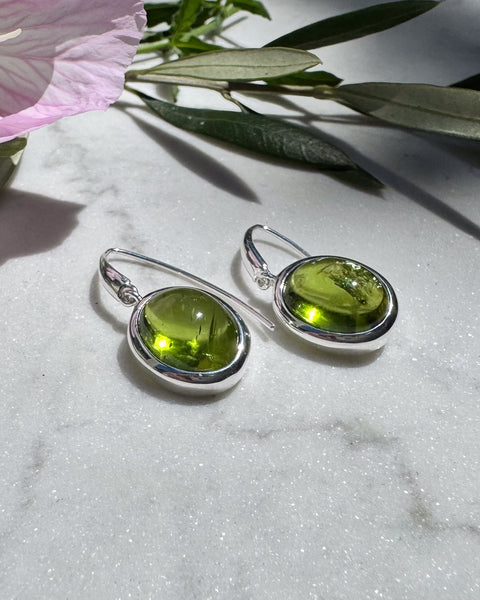 Cabochon Peridot Silver Earrings