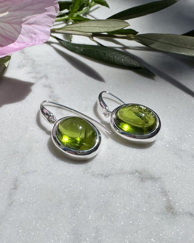 Cabochon Peridot Silver Earrings