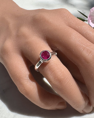 Rubelite Pink Tourmaline Round Ring