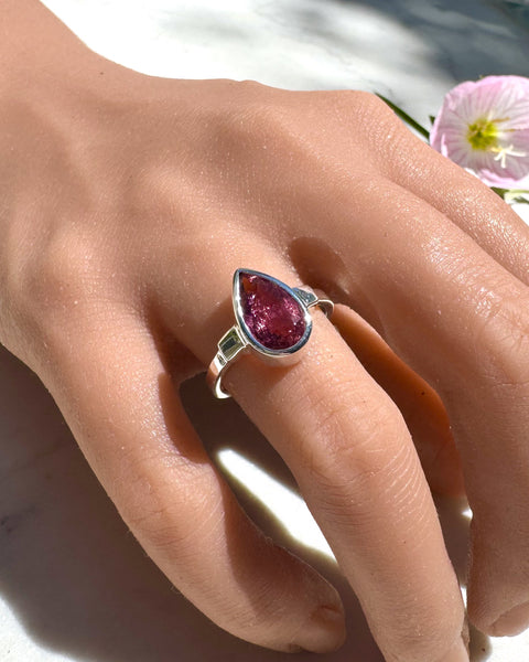 Pink Tourmaline Teardrop Ring