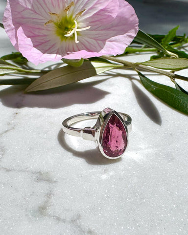 Pink Tourmaline Teardrop Ring