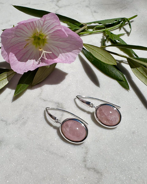 Morganite Cabochon Oval Silver Earrings