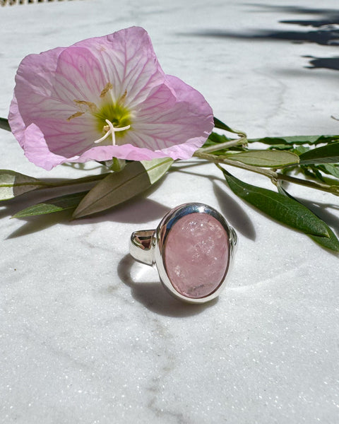 Morganite Cabochon Oval Silver Ring
